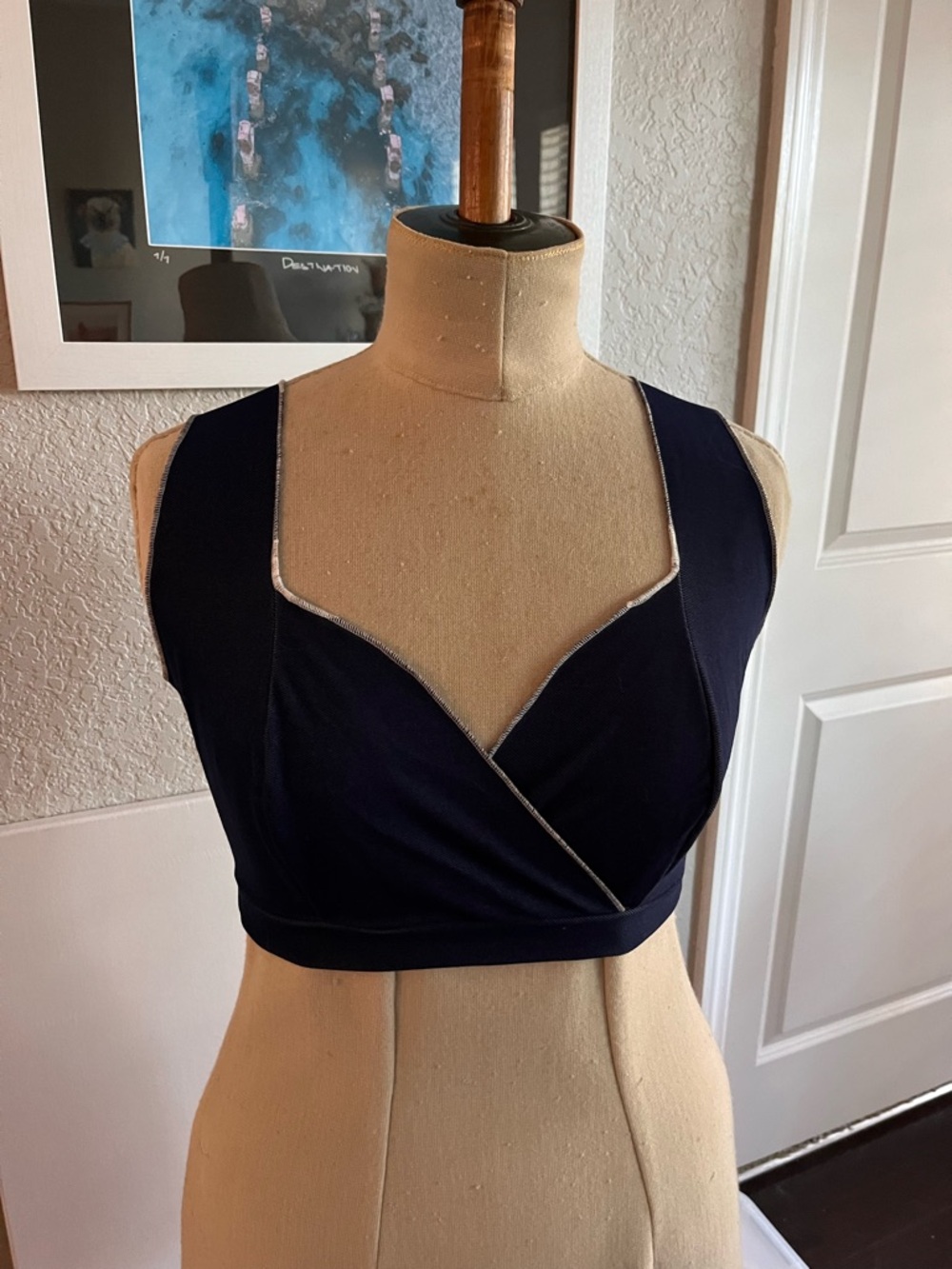 Navy Crop Tank with White Edges